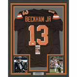 FRAMED Autographed/Signed ODELL BECKHAM JR 33x42 Cleveland Brown Jersey JSA COA