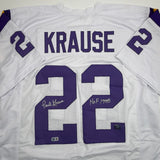 Autographed/Signed Paul Krause Minnesota White Football Jersey Beckett COA