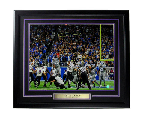 Justin Tucker RECORD 66 YD FG Ravens Signed 16x20 Photo Framed Beckett 164485