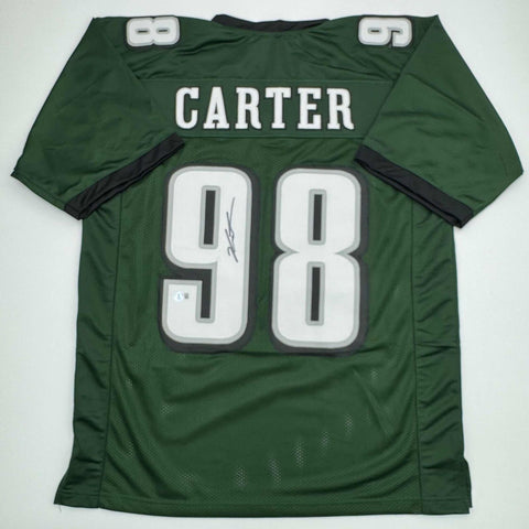 Autographed/Signed Jalen Carter Philadelphia Green Football Jersey Beckett COA