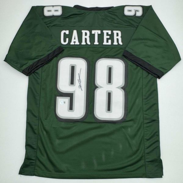 Autographed/Signed Jalen Carter Philadelphia Green Football Jersey Beckett COA