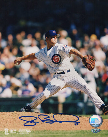 Joe Borowski Signed Cubs White Pinstripe Jersey Pitching 8x10 Photo - (SS COA)