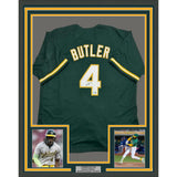 Framed Signed Lawrence Butler 35x39 Oakland Green Jersey Beckett COA