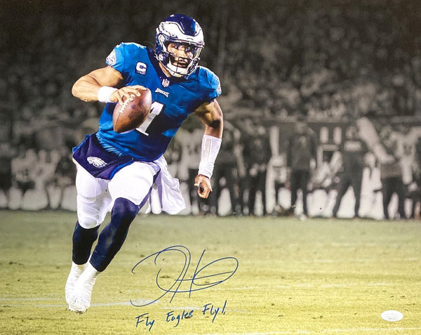 Jalen Hurts Signed 16x20 Eagles Scramble Photo Fly Eagles Fly JSA