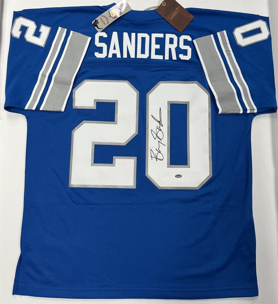 Detroit Lions Legend Barry Sander Signed Mitchell & Ness Blue Jersey AUTO - SCH