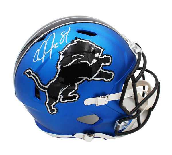 Calvin Johnson Signed Detroit Lions Speed Authentic Alt 2024 Dark Blue Helmet