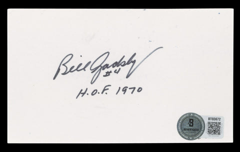 Blackhawks Dave Wilcox "#4 H.O.F. 1970" Signed 3x5 Index Card BAS #BT03672