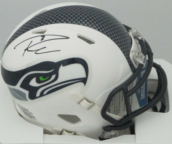 Seahawks RUSSELL WILSON Signed Riddell WHITE Speed Mini Helmet AUTO Badger BCA