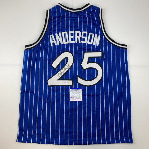 Autographed/Signed Nick Anderson Orlando Blue Pinstripe Basketball Jersey PSA/DN