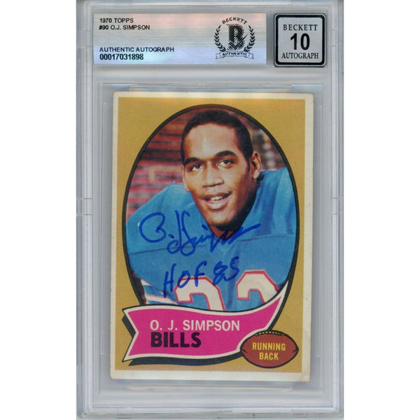 OJ Simpson Autographed 1970 Topps #90 HOF 10 Grade Card Beckett 46485