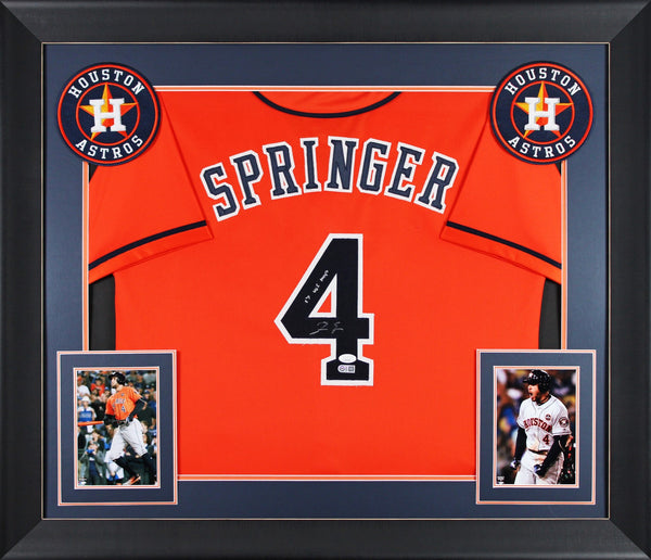 George Springer "17 WS MVP" Authentic Signed Orange Pro Style Framed Jersey JSA