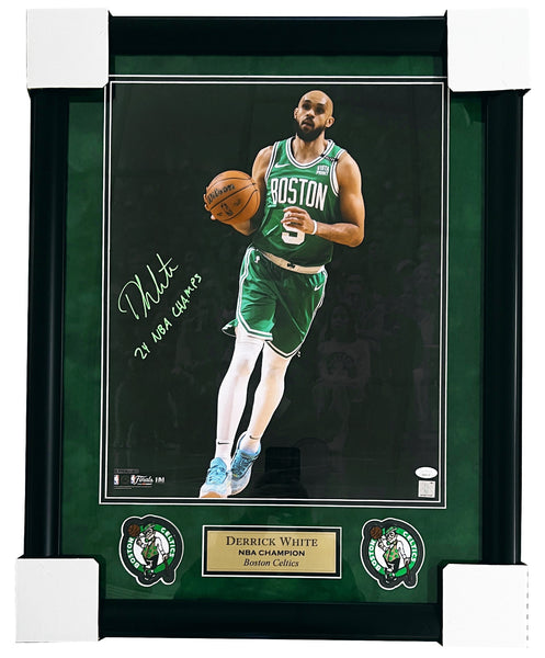 Derrick White Celtics Signed Finals Spotlight 16x20 Matted & Framed Photo JSA