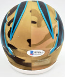 CHRISTIAN MCCAFFREY AUTOGRAPHED PANTHERS CAMO SPEED MINI HELMET BECKETT 192523