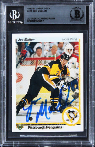 Penguins Joe Mullen Authentic Signed 1990 Upper Deck #423 Card BAS Slabbed
