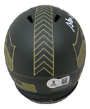 Steve Largent Signed Seahawks Salute To Service Mini Speed Helmet HOF 95 BAS
