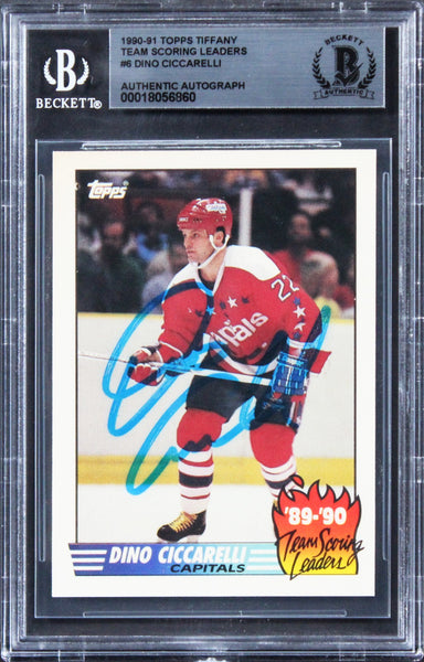 Capitals Dino Ciccarelli Signed 1990 Topps Tiffany Team SL #6 Card BAS Slabbed