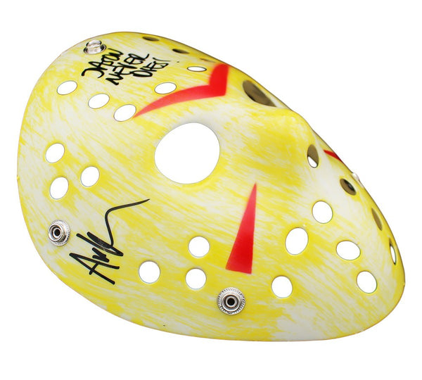 Ari Lehman Signed Friday the 13th Yellow & White Costume Mask - Jason Never Dies