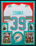 SUEDE FRAMED MIAMI DOLPHINS LARRY CSONKA AUTOGRAPHED SIGNED JERSEY JSA COA