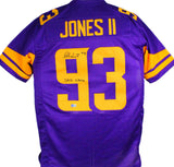 Patrick Jones Autographed Purple Yellow # Pro Style Jersey w/Insc- BA W Holo