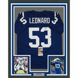 FRAMED Autographed/Signed DARIUS LEONARD 33x42 Indianapolis Blue Jersey JSA COA