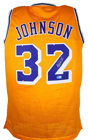 Magic Johnson Autographed Gold Pro Style Jersey-Beckett W Hologram *Silver