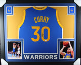 STEPH CURRY (Warriors blue SKYLINE) Signed Autographed Framed Jersey JSA