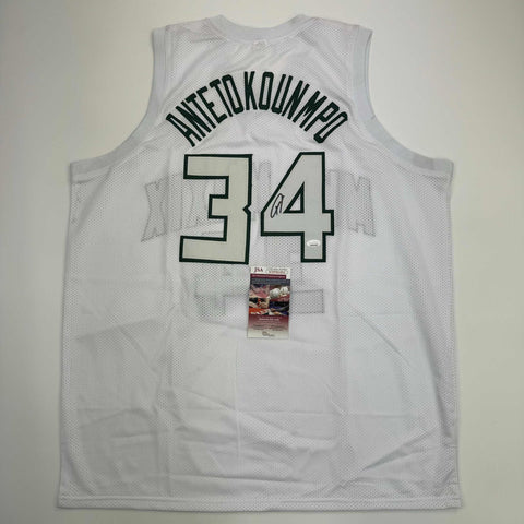 Autographed/Signed Giannis Antetokounmpo Milwaukee White Jersey JSA COA #2