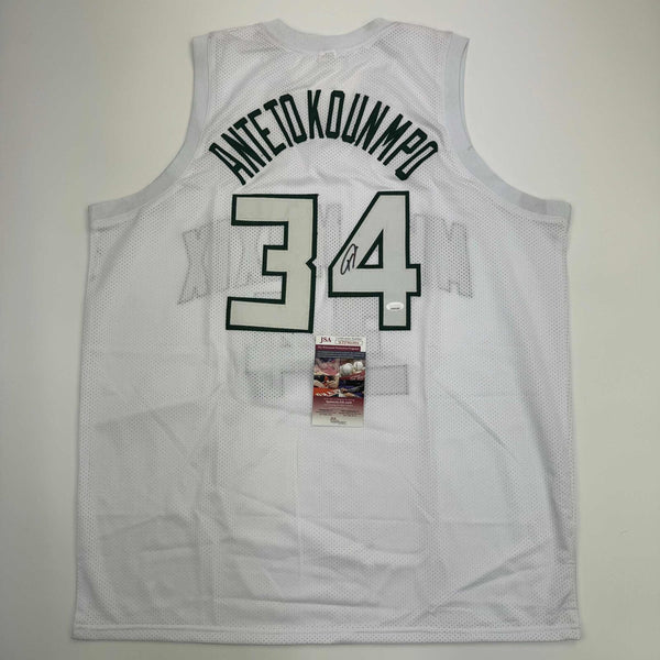 Autographed/Signed Giannis Antetokounmpo Milwaukee White Jersey JSA COA #2