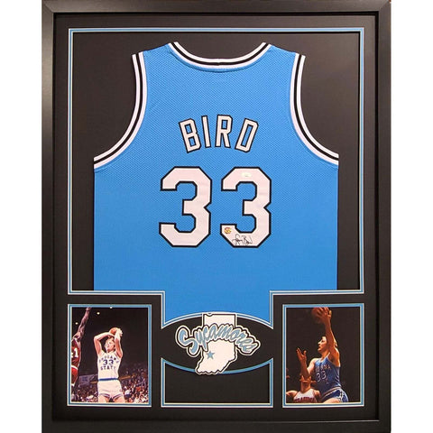 Larry Bird Autographed Framed Indiana State Celtics Jersey