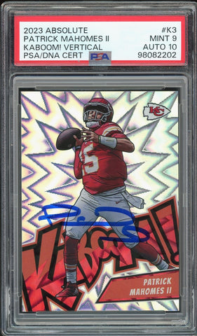 2023 Panini Absolute KABOOM! #K3 Patrick Mahomes On Card PSA 9/10 Auto MINT