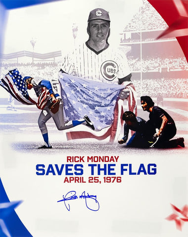 Rick Monday Signed Cubs Save American Flag Collage 16x20 Photo - (SCHWARTZ COA)