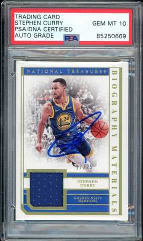 2018 National Treasures Jersey #/25 Stephen Curry PSA/DNA Auto GEM MINT 10