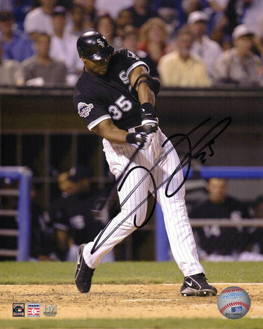 Frank Thomas Signed White Sox Black Jersey Swinging 8x10 Photo - (SCHWARTZ COA)