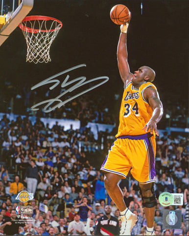 Lakers Shaquille O'Neal Signed 8x10 Vertical Dunk Photo Vs Blazers BAS Witness