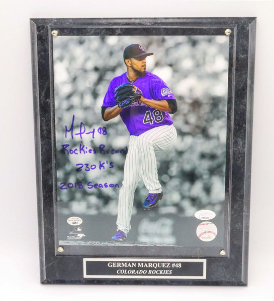 German Marquez Autographed Colorado Rockies 8X10 Photo with Plaque JSA COA