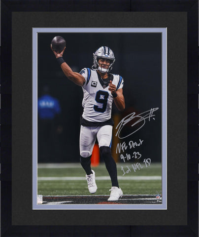 FRMD Bryce Young Panthers Signed 16x20 Debut Photo w/Debut and 1st TD Inscs-LE 9