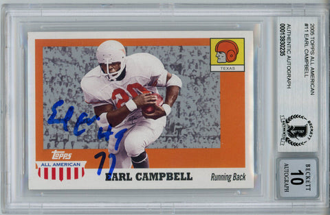 Earl Campbell Signed 2005 Topps All American Trading Card Beckett Slab 36281