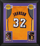 Magic Johnson Signed Yellow Pro Style Framed Jersey w/ White Numbers BAS Wit 2
