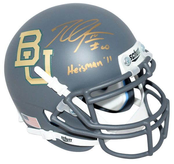 ROBERT GRIFFIN III RG3 SIGNED BAYLOR BEARS GRAY MINI HELMET BECKETT W/ HEISMAN