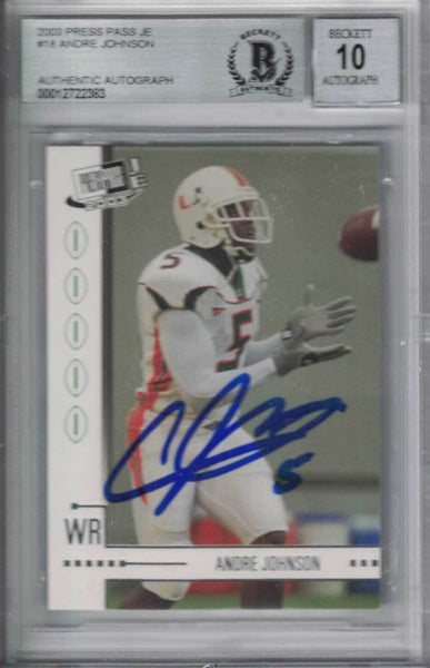 Andre Johnson Autographed 2003 Press Pass JE #18 Rookie Card BAS 10 Slab 30648
