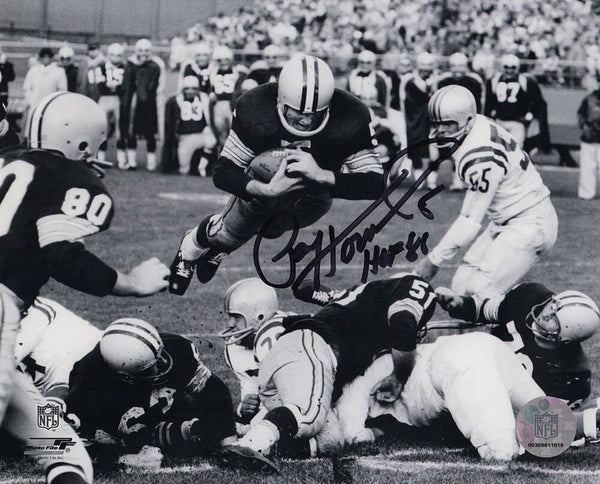 Paul Hornung Signed Packers B&W Goaline Dive 8x10 Photo w/HOF'86 -(SCHWARTZ COA)
