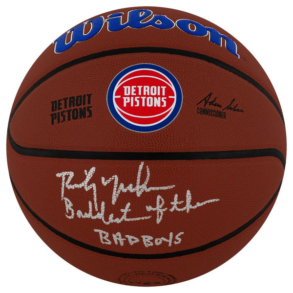 Rick Mahorn Signed Pistons Logo Wilson NBA Basketball w/Bad Boys -(SCHWARTZ COA)