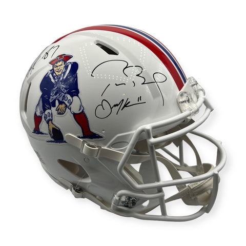 Tom Brady Julian Edelman & Rob Gronkowski Signed Autograph Throwback Helmet JSA