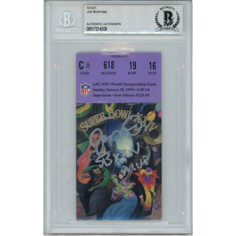 Joe Montana Autographed/Signed SB XXIV SB MVP Insc Ticket Stub Beckett 45956