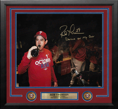 Rob Thomson Dancing on my Own Autographed Phillies 16x20 Framed Photo JSA PSA