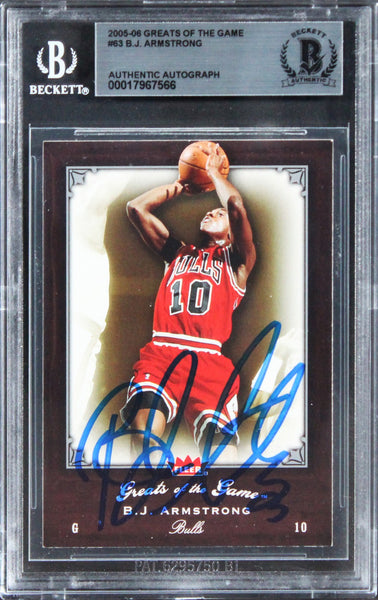 Bulls B.J. Armstrong Signed 2005 Greats Of The Game #63 Card BAS Slabbed