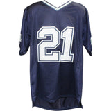 Deion Sanders Autographed Pro Style Sz XL Blue Jersey Beckett Witness 55189