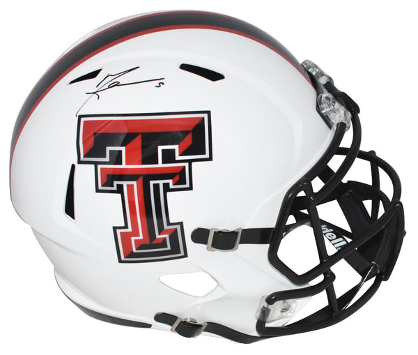 MICHAEL CRABTREE SIGNED TEXAS TECH RED RAIDERS WHITE FULL SIZE HELMET BECKETT
