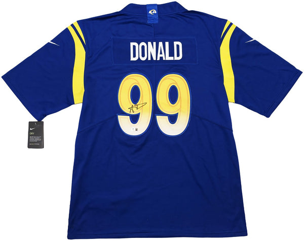 RAMS AARON DONALD AUTOGRAPHED BLUE NIKE ON FIELD JERSEY SIZE L BECKETT 241360