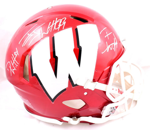 Derek TJ JJ Watt Signed Wisconsin F/S Flash Speed Authentic Helmet- BA W Holo